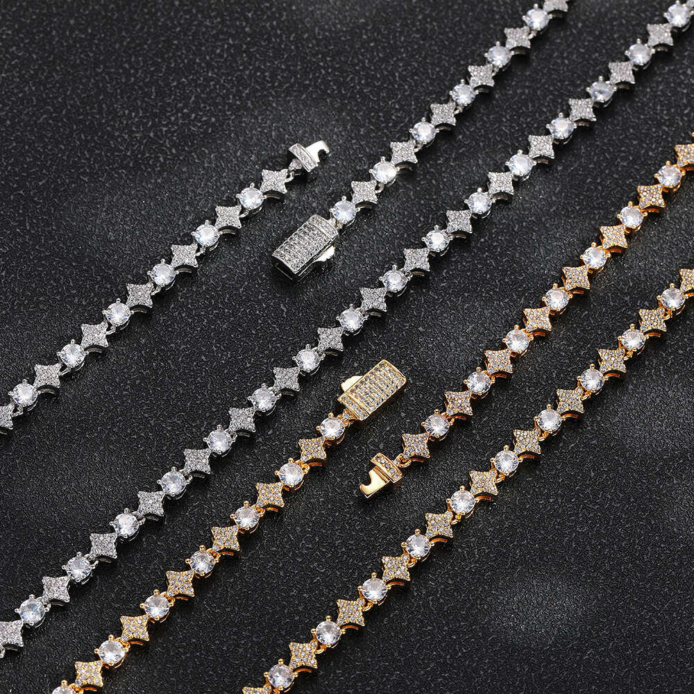 New Fashion Hip-Hop 6mm Star Zircon Tennis Chain Necklace High-End Feel Unisex Bracelet Simple Jewelry