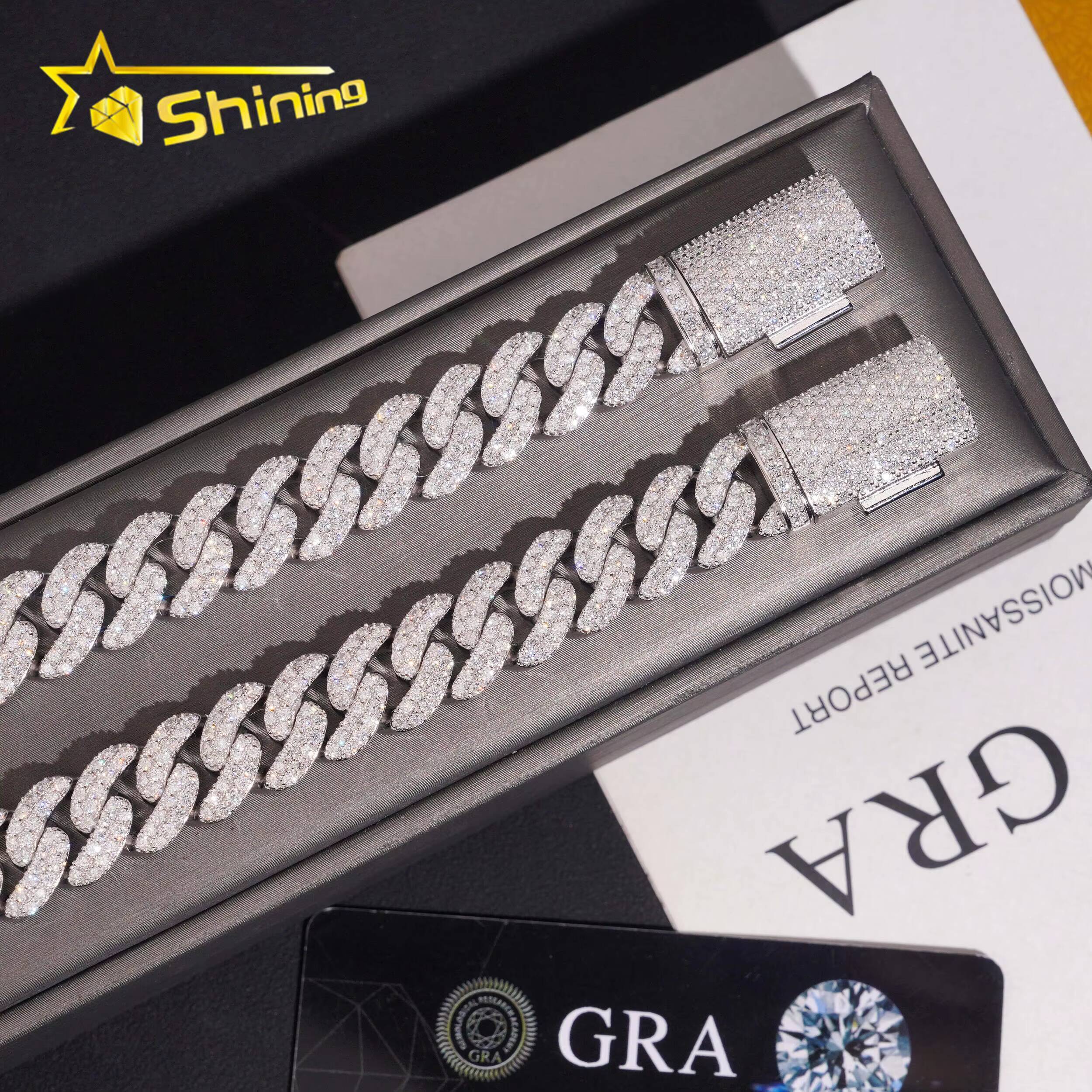 Hip Hop 12mm 2 Rows VVS Iced Out Moissanite Cuban Link Bracelet Custom High Quality 925 Silver Bracelet for Men Women