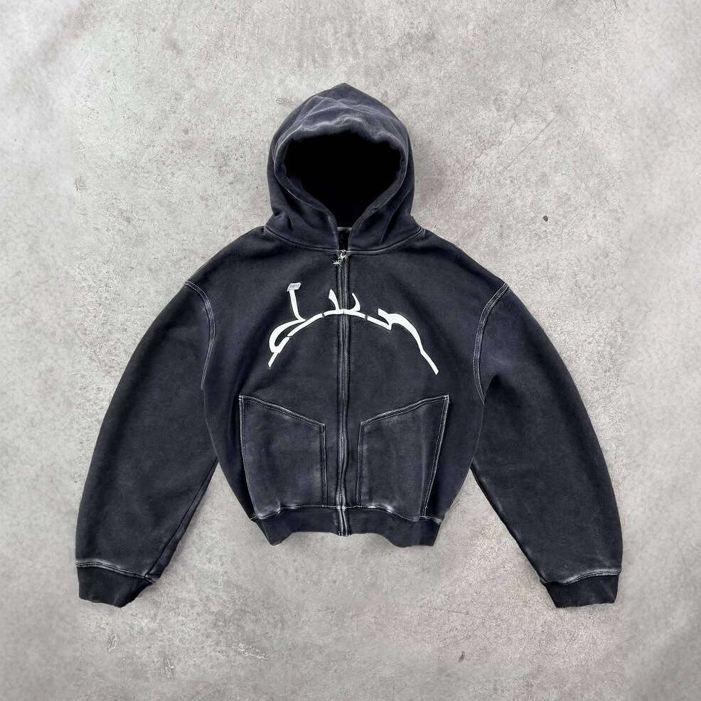 2025 New Street Style Cardigan Washed Jacket Hoodie Sweatshirt