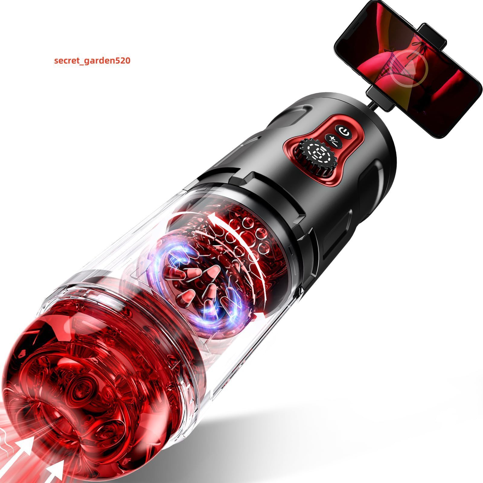 Adult Toy Stroker Vibrator Handsfree Sex Machine Thrusting Rotating Male Masturbation Cup Devices with Mobile Phone Holder