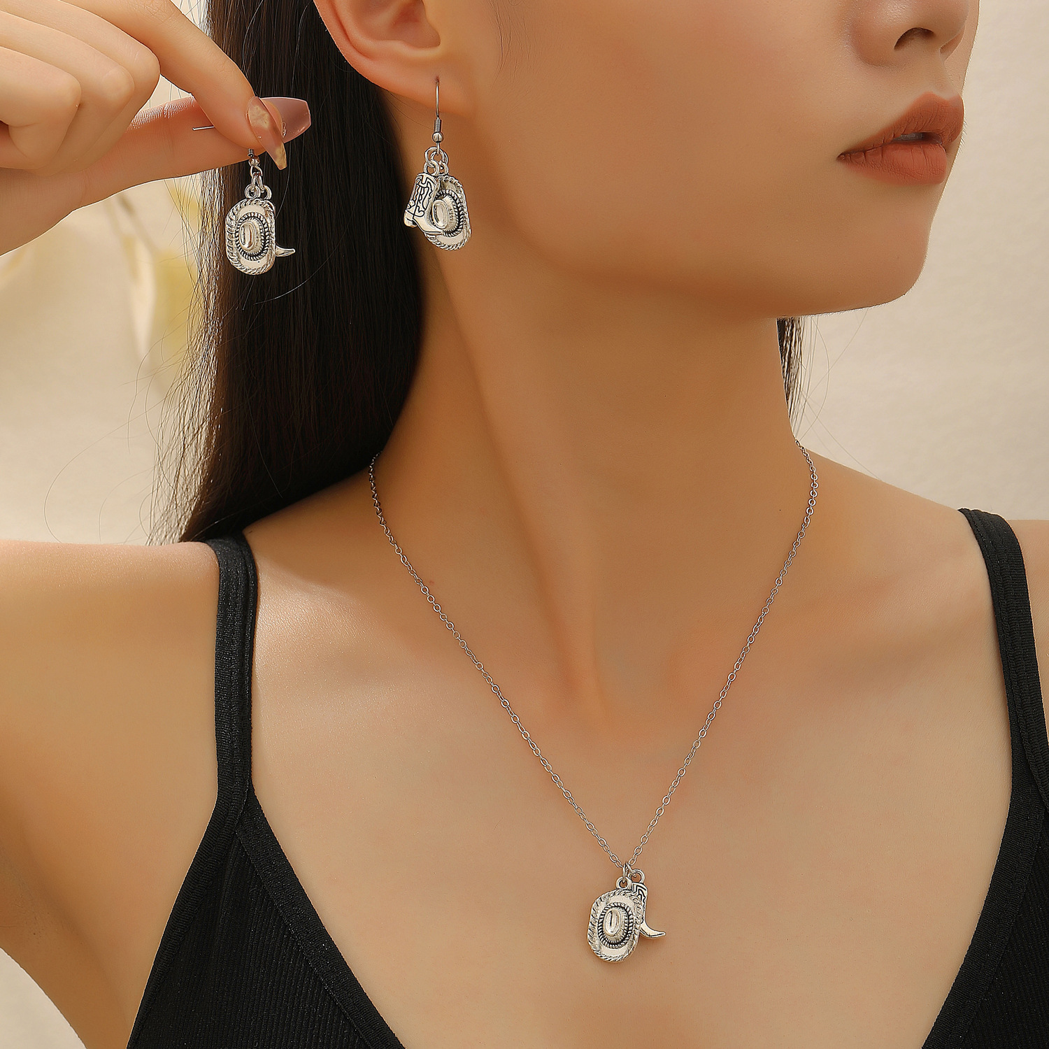 Fashion Theme Personality Western Cowboy Hat Boot Pendant Necklace Earrings Jewelry For Women