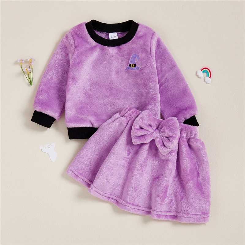 Toddler Baby Girl Fall Outfits Halloween Embroidered Crew Neck Long Sleeve Pullover Tops with Bow Mini Skirt 2 Pcs Set L250926WWRH