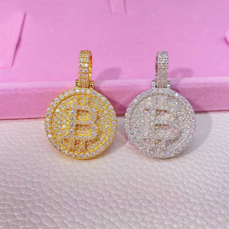 925 Silver Vermeil Necklace Hip Hop Luxury Jewelry for Men Women Iced Out Vvs Moissanite Diamond B Coin Money Pendant Necklace