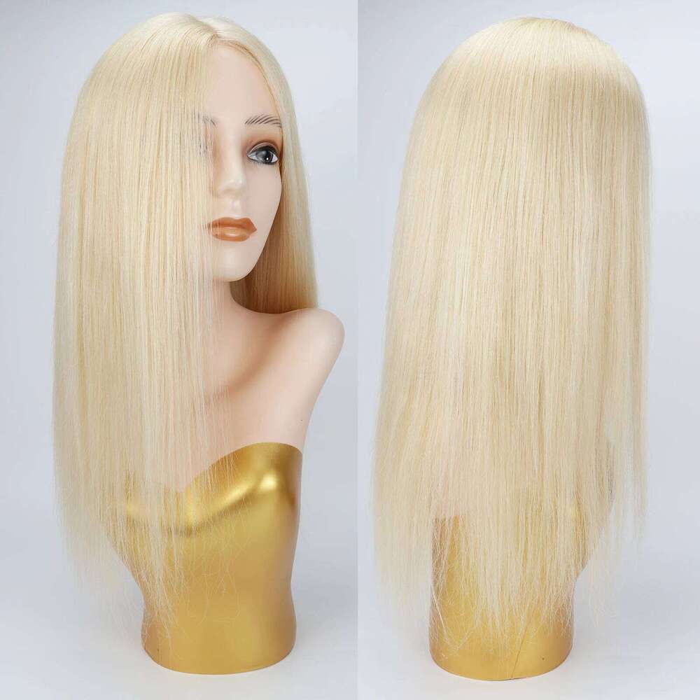 16inch Silk Top without Lace Front #613 Real Virgin European Human Hair Wig with 1cm PU Silicone Base Natural Scalp