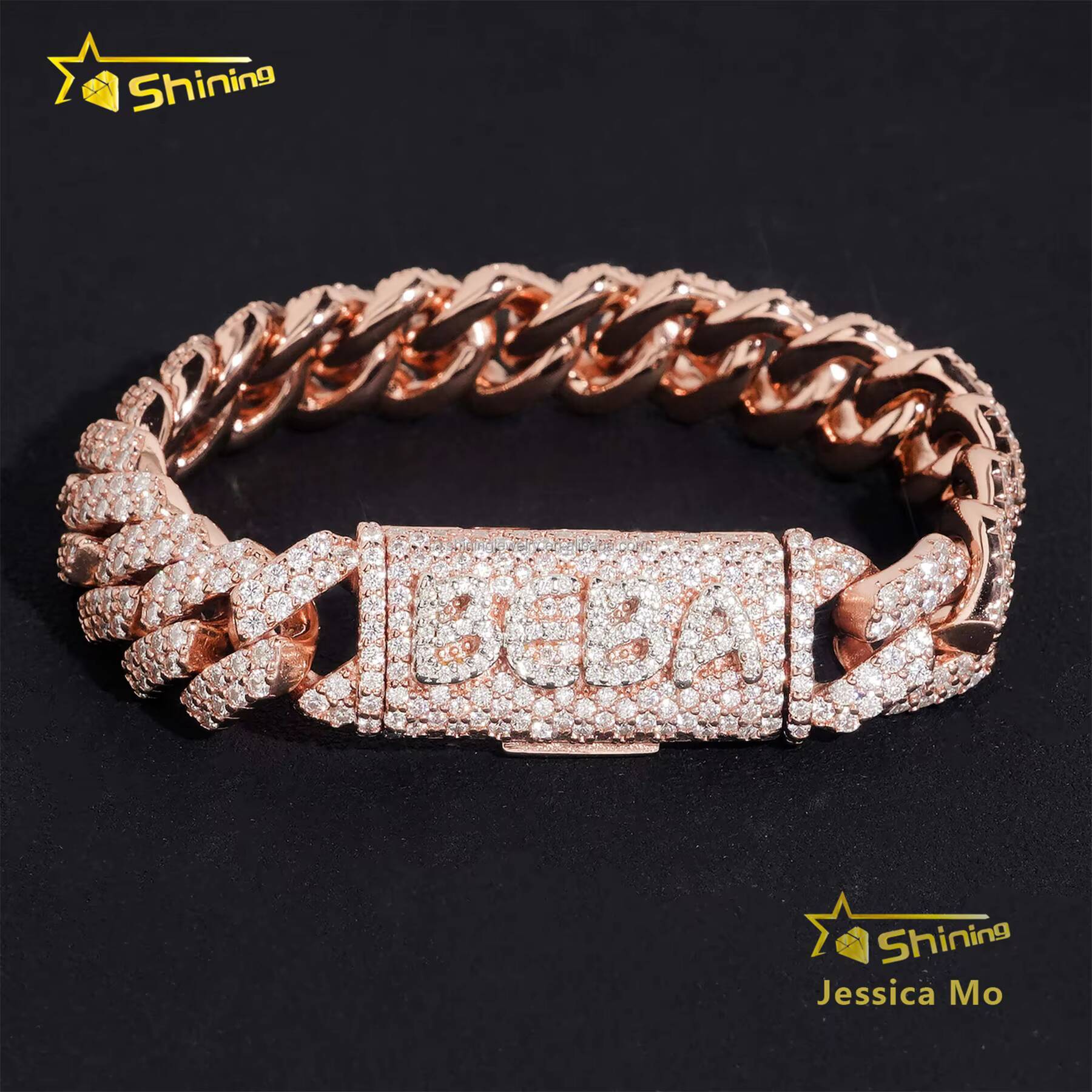 Customized Unique Nmae Lock Hip Hop 12mm 2Rows Jewelry VVS1 Moissanite Diamond Iced Out S925 Silver Miami Cuban Bracelet