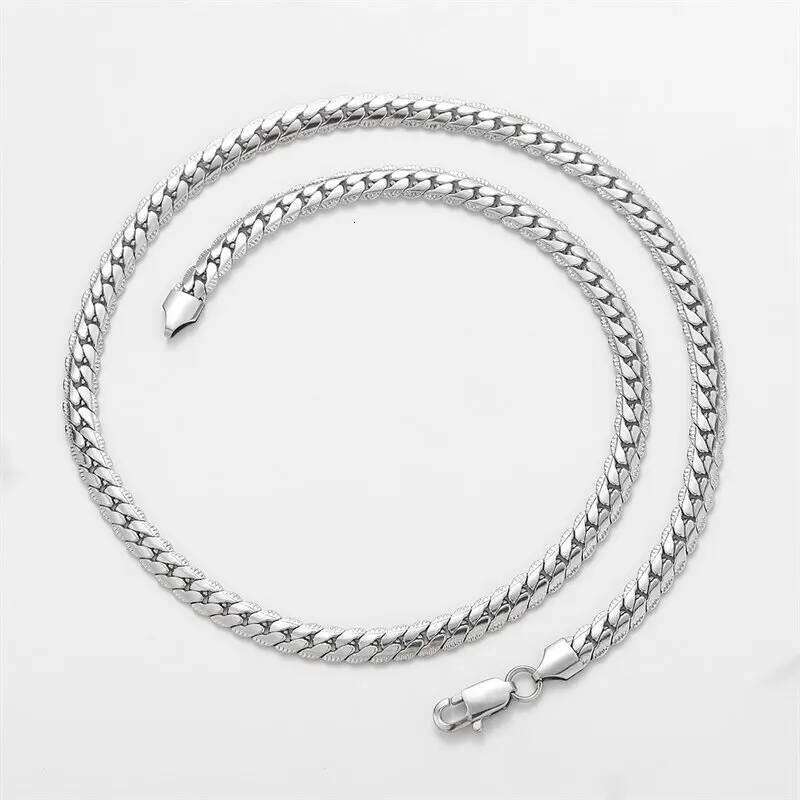Sterling Sier Man 6MM 40-60cm Side Chain Bracelet Necklace For Women Fashion Wedding Christmas Gift Jewelry Accessories