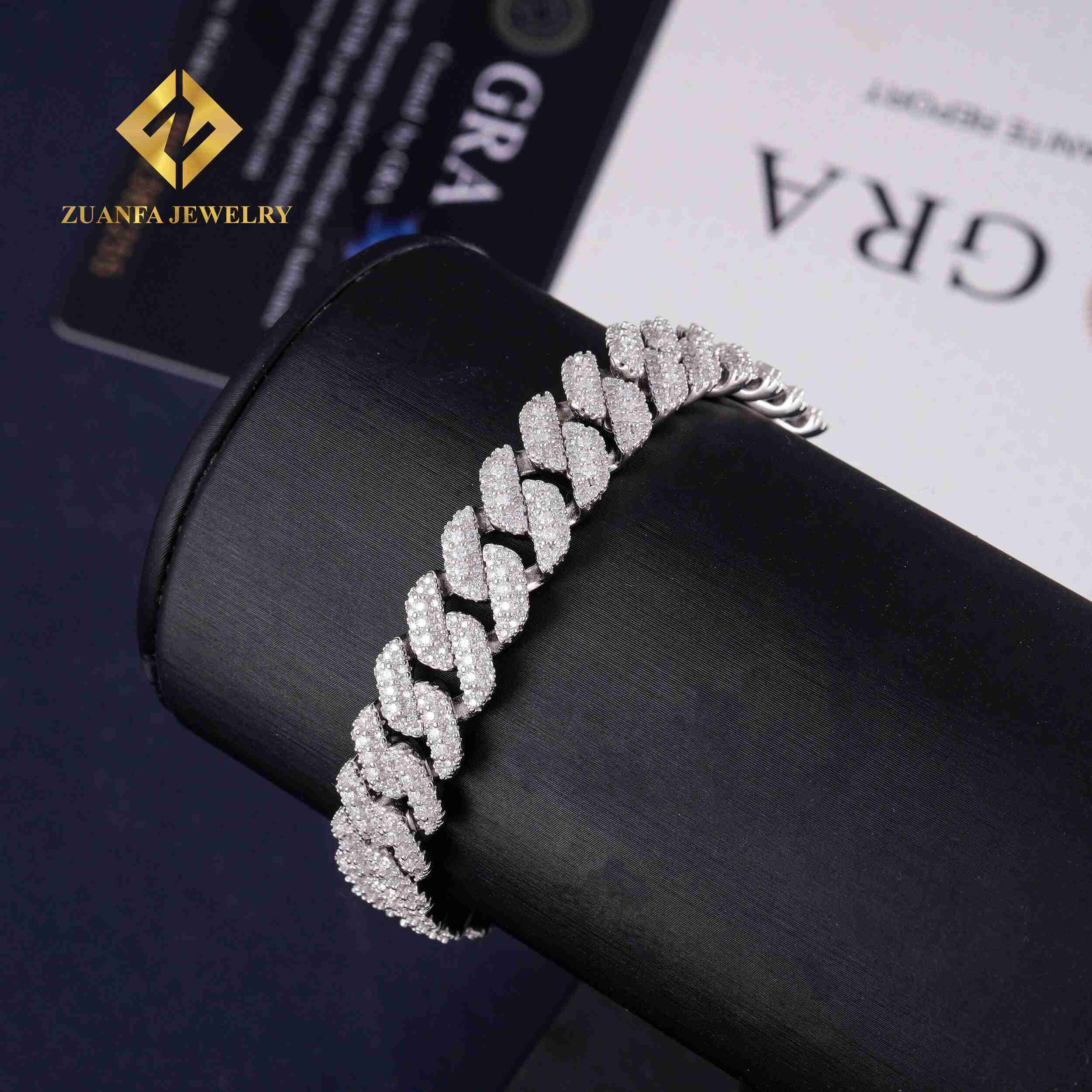 Hot Sell Hip Hop Moissanite Bracelet Men 925 Silver 10mm Moissanite Cuban Bracelet Custom Iced Out Bracelet Moissanite Jewelry