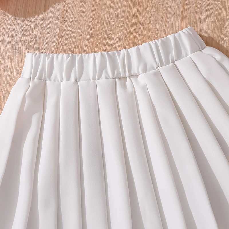 Spring Summer VNeck Letter Print Short Sweater Elastic Waist Pleated Overskirt Suit for 47 Year Old Girls Sweet Lovely Outfit L250926SYN6