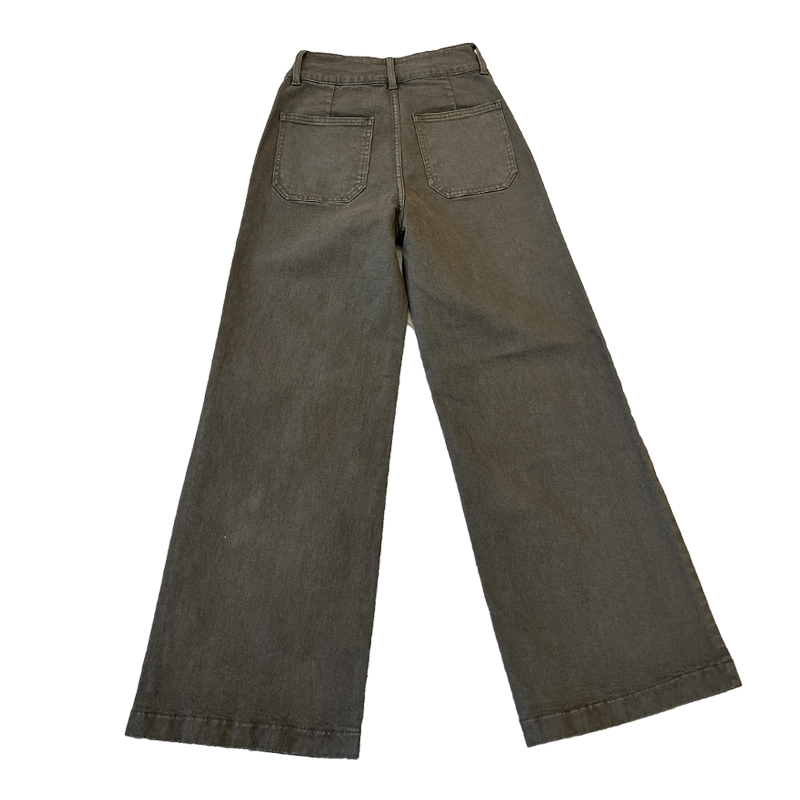 Women's Jeans Women's High Waist Double Button Elastic Micro Flare Pants, Green Cypress Colored Stretch Denim Trousers for Casual & Daily We