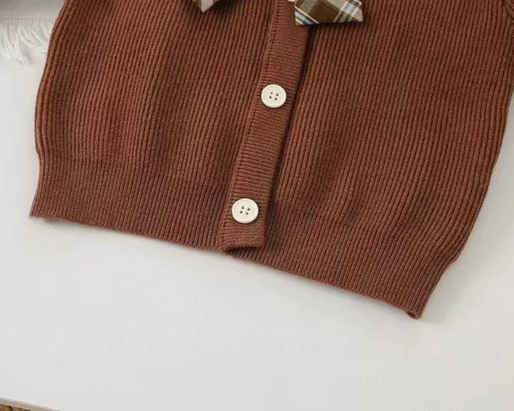 2025 New Children Autumn Winter Princess Clothes Set Girls Bear Knitted Sweater Plaid Skirts Twopiece Set Outfit 18Y L250926Q8G6