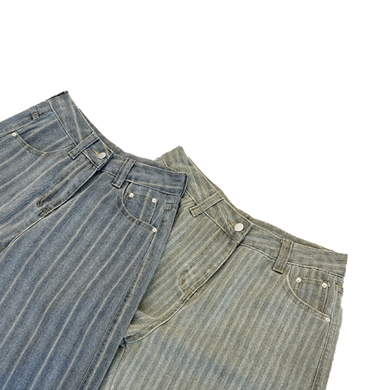 Women's Jeans Women's Casual Striped Denim Wide-Leg Pants High-Waisted Slimming Straight-Leg Loose Retro Washed Jeans Trousers CK002