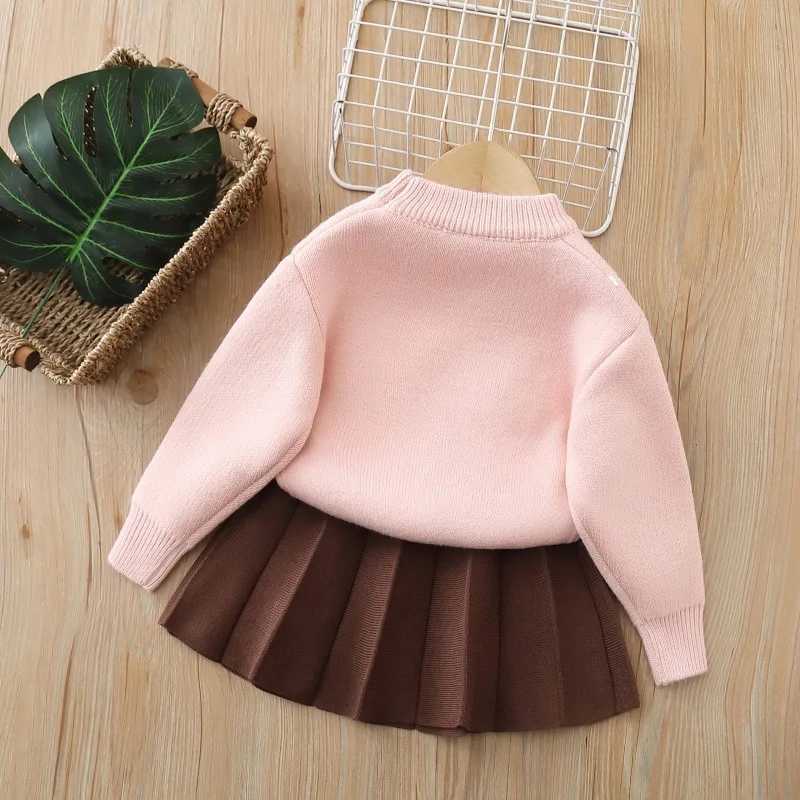 Suit 2025 Autumn and Winter New Childrens Clothing Korean Style Girl Baby Fashion Cute Round Neck Sweater Short Skirt Two Sets L2509262GQW