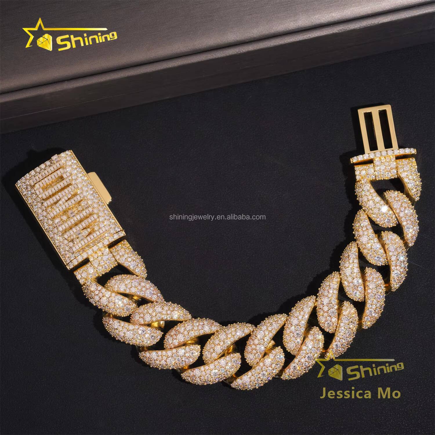 Custom Name Lock 24mm Big Guy Gold Color Rapper Hip Hop Jewelry FL Moissanite Iced Out S925 Silver Miami Cuban Bracelet With GRA