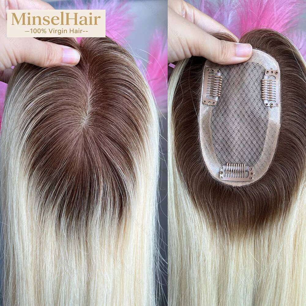 Premium 3x5inch Silk Base Human Hair Toppers 14"-16" Hand-Crocheted 130% Density Breathable Ombre T3-60 100% Realistic Knot-Free