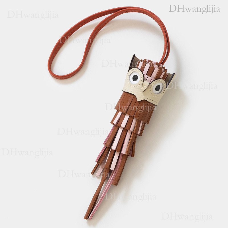 DH Luggage Accessories Live Sheepskin Tassel Owl Handmade Sewn Bag Key Car Accessory Pendant