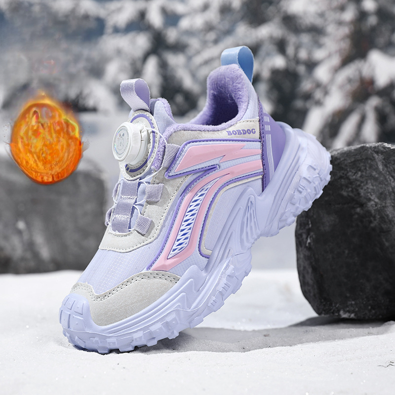 Women's shoes winter new children's leather surface wool lining double cotton sports shoes suitable for older children's trendy casual 