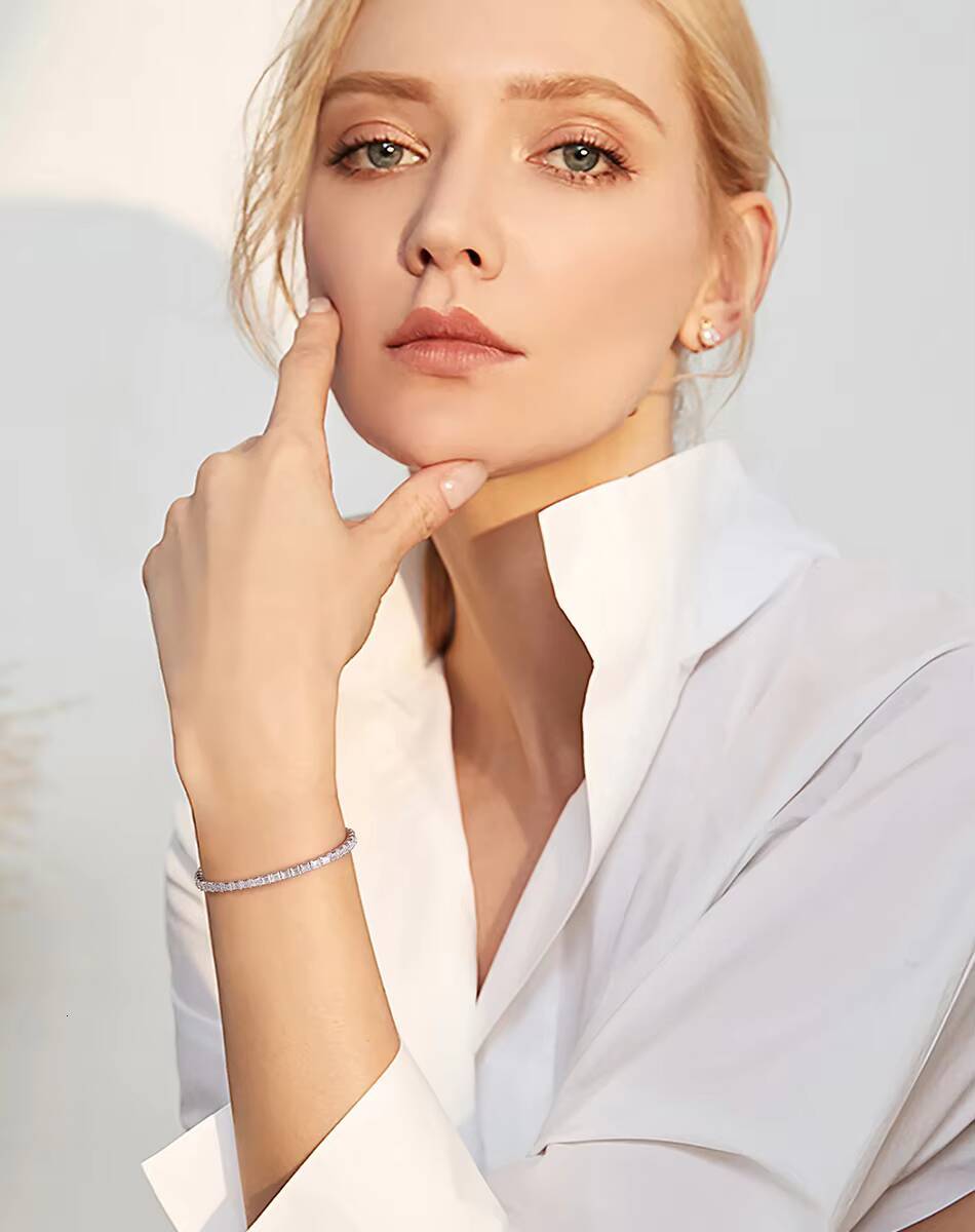 RINNTIN SB114 Wholesale Iced Out CZ Chain Jewelry Men Women Silver 30mm Princes Cut Cubic Zirconia Tennis Bracelet