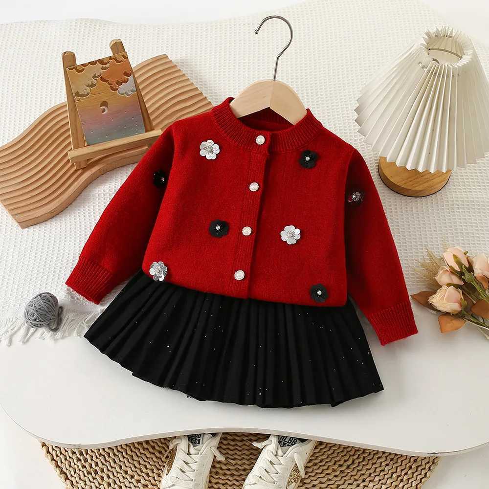 Girls Knitted Clothing Sets Autumn Winter Children Woolen Jersey Sweaters Coats Skirts Kids Princess Dress Suit For Baby Outfits L2509265TBS