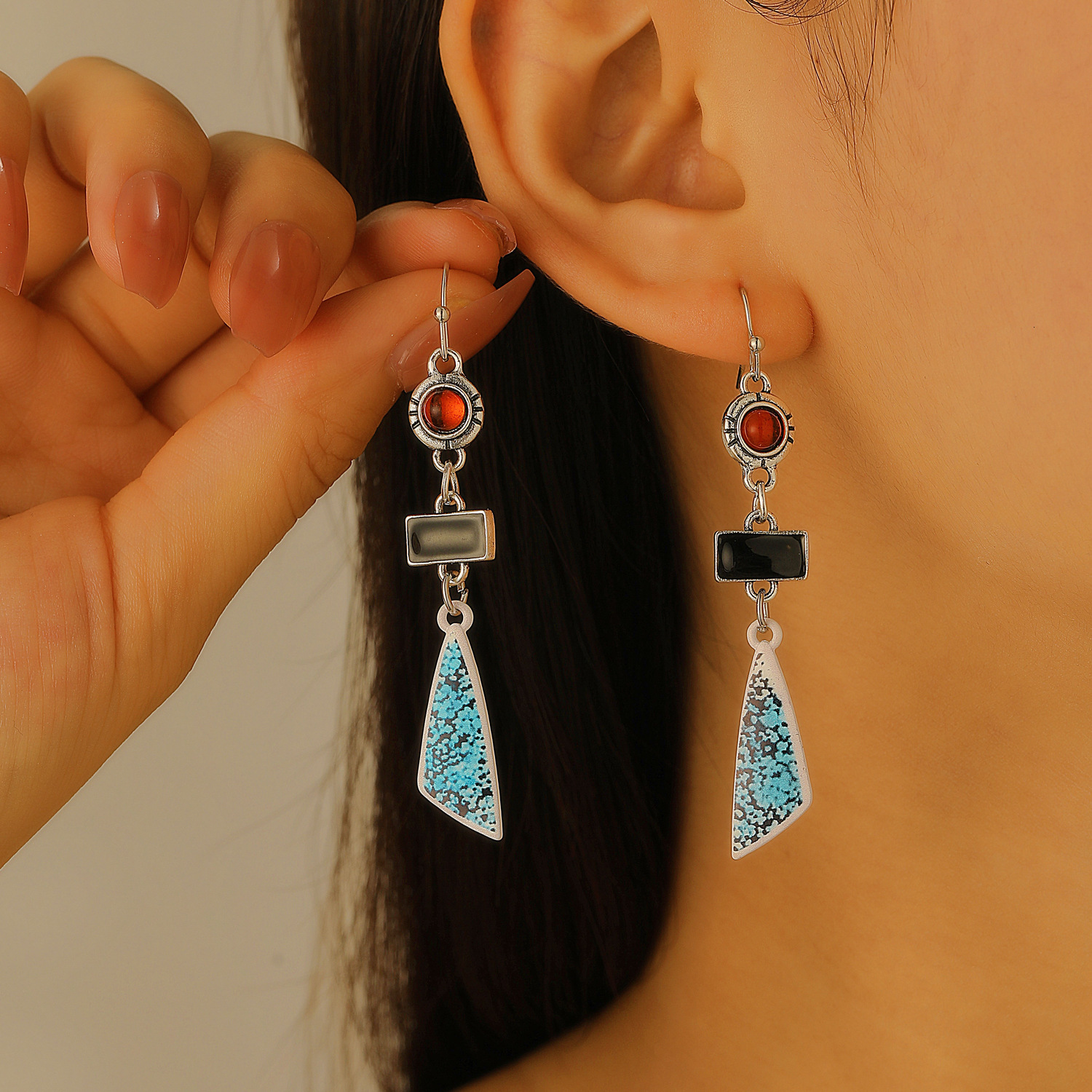 Ethnic Style Creative Personality Earrings For Women Patchwork Color-Block Ear Accessories