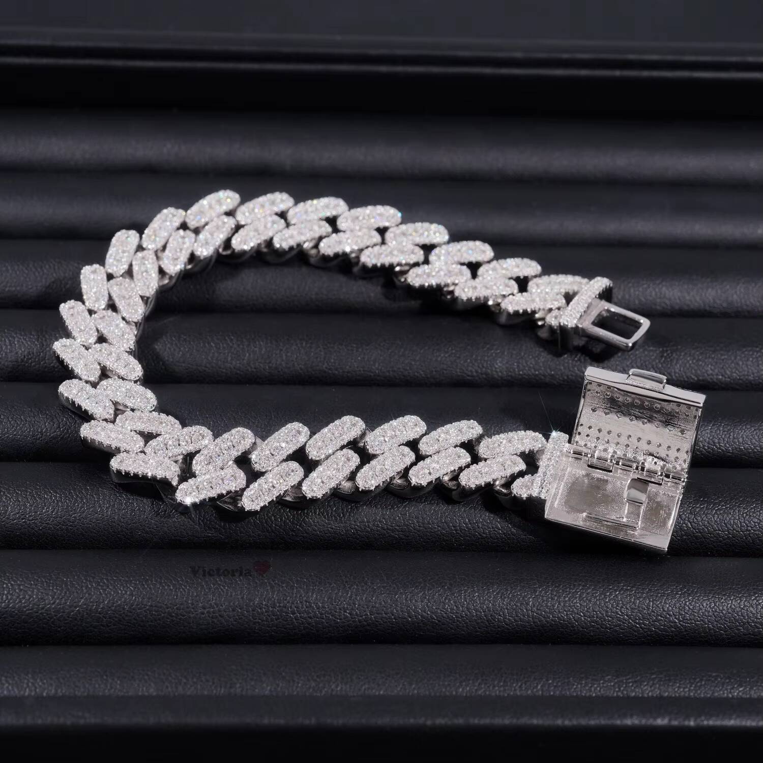 Iced Out Jewelry 13MM 925 Sterling Silver GRA Certificate Diamond Moissanite Cuban Link Bracelet Three Rows