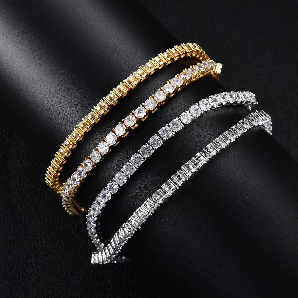 Hip Hop Crystal Clustered Tennis Chain Stainless Steel Tennis Chain Necklace Women Men