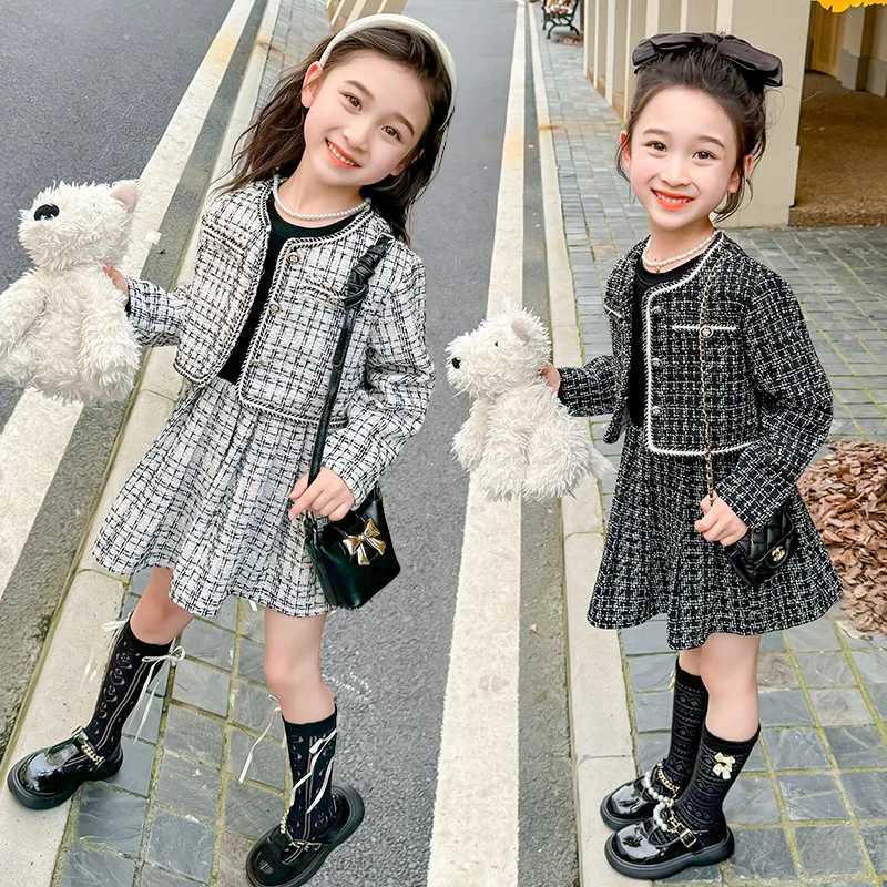 Girls Xiaoxiangfeng Jacket Short Skirt Set Spring and Autumn Childrens Long Sleeve Twopiece Clothes L250926NNY8