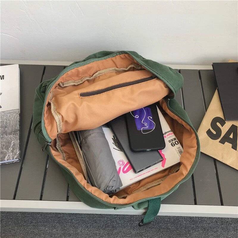 Canvas Cotton Unisex Solid Softback Zipper Casual High-Capacity Vintage Bookbag Travel Backpack high-quality