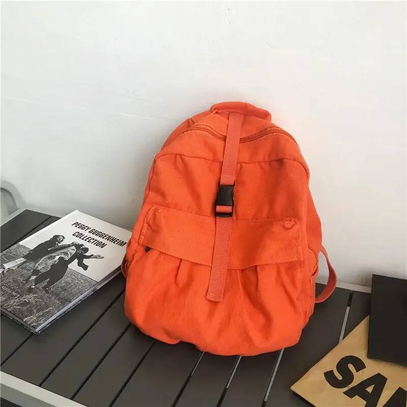 Canvas Cotton Unisex Solid Softback Zipper Casual High-Capacity Vintage Bookbag Travel Backpack high-quality