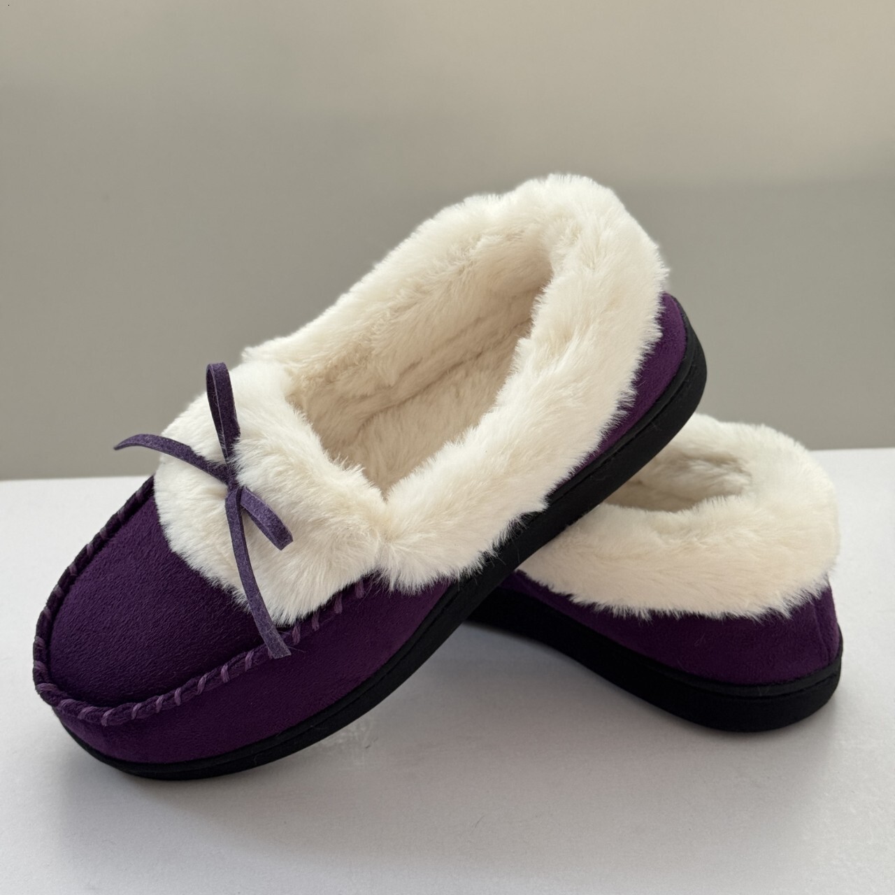 Autumn and Winter Hot-Selling Indoor Warm Furry Slip-On Shoes with Bow Decoration for Home Use ddmymarket