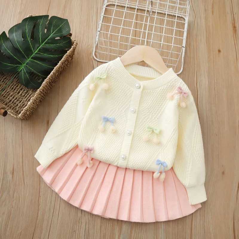 Childrens Sets 2025 Autumn New Girls Cardigan Set Charming 2PC Sweater Skirt Outfit BohoChic Toddler Twin Set L250926SST8