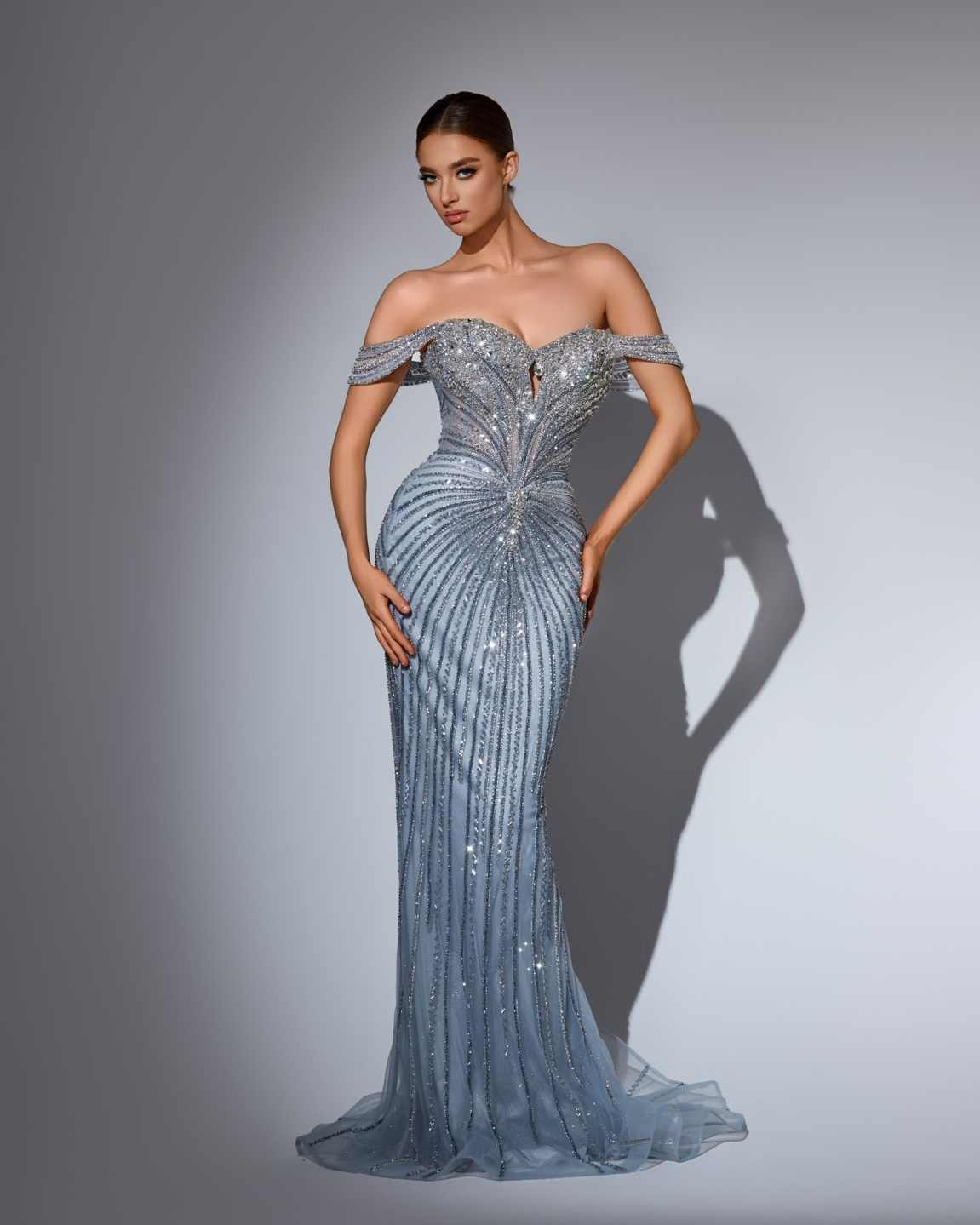 Sparkly Mermaid Prom Dress Off Shoulder Sleeveless Sequins Evening Dresses Luxury Crystal Floor Length Formal Gowns Customized