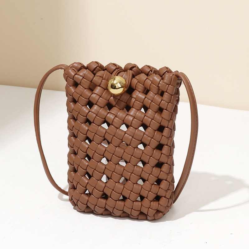 Milad Style Handwoven Convenient Compact Mini Shoulder Crossbody Phone with Gold Plated Buckle Small Square Bag