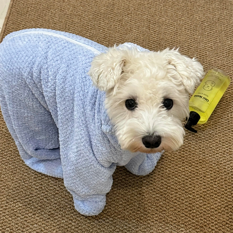 Pet bath towel absorbent quick drying small dog dog cat jumpsuit with zipper thickened coral fleece strong absorbent