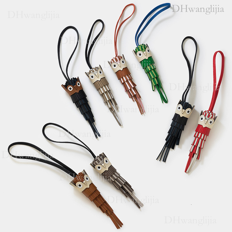 DH Luggage Accessories Live Sheepskin Tassel Owl Handmade Sewn Bag Key Car Accessory Pendant