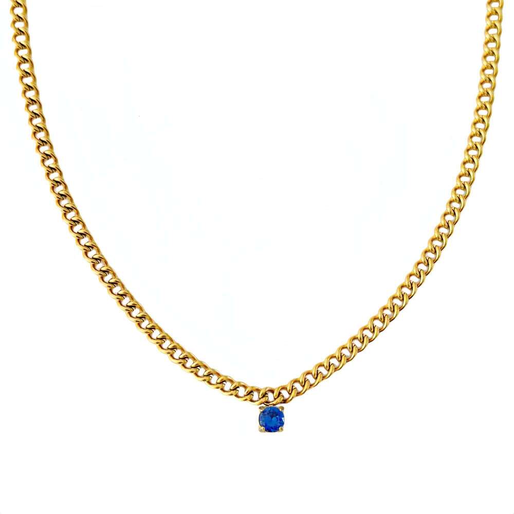 DASEIN New Pvd Gold Plated Colorful Round Zircon Cuban Chain Necklace Stainless Steel Jewelry for Women Girls