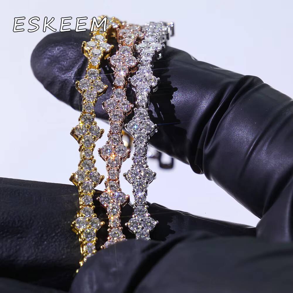 Wholesale Rose Gold Plated Cross Tennis Chain 925 Silver VVS Moissanite 65mm Iced Out Tennis Chain Bracelet Hot Sale