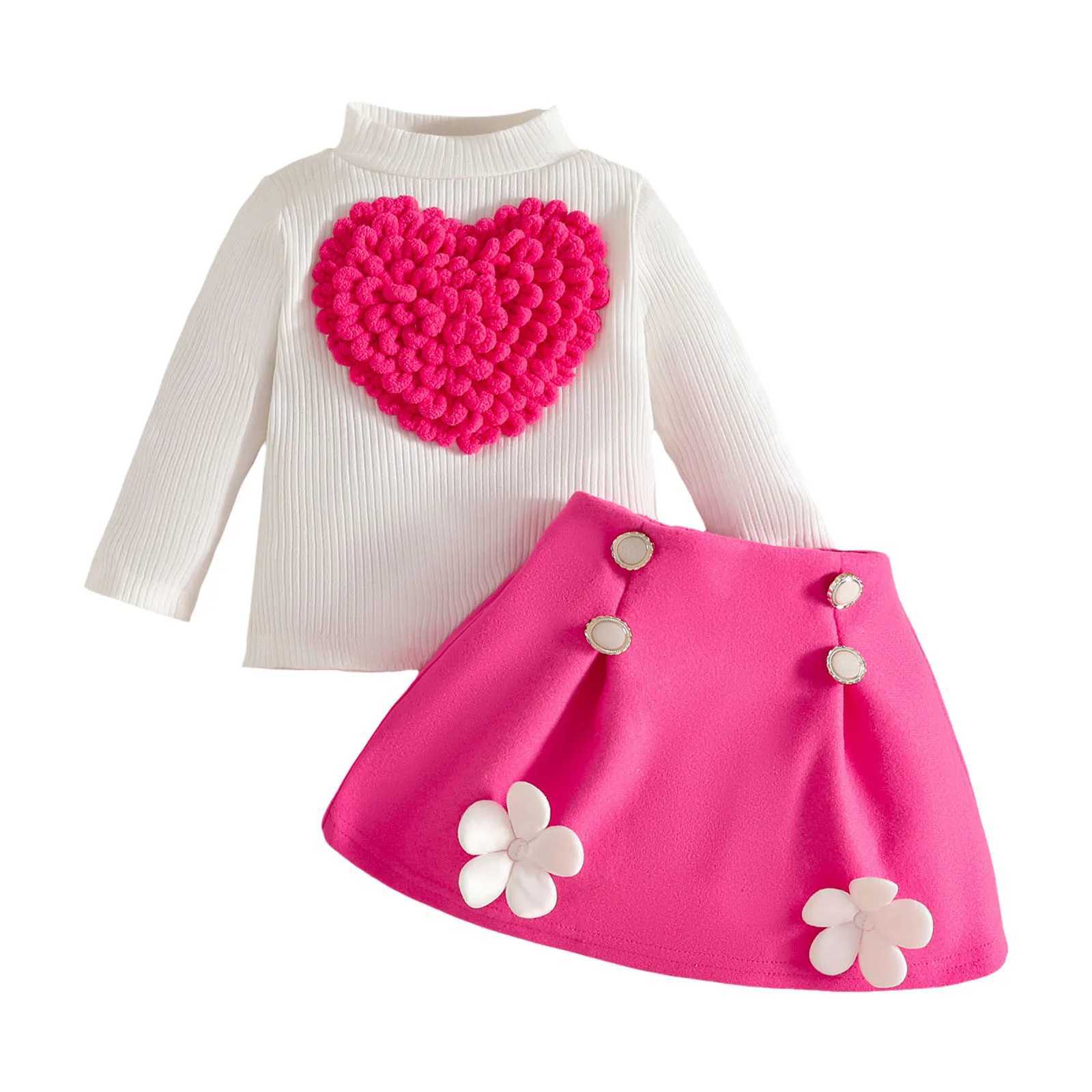 Teen Athletic Wear Sweet Baby Girl Long Sleeved Heart Top Skirt Suit Three Heart T Shirt Patch Skirt Sweat Set Kids Girls L250926P5E2