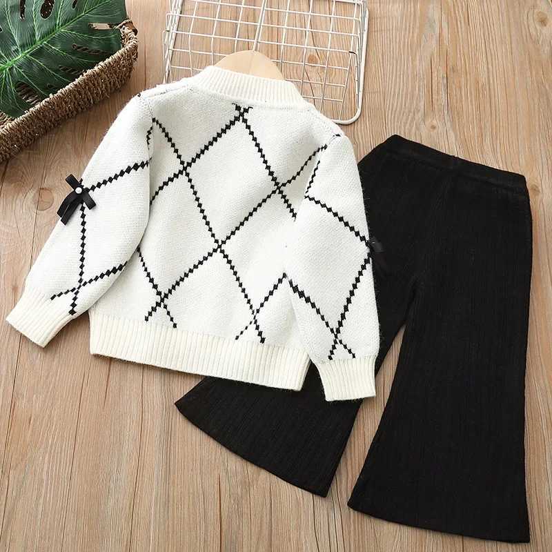 Girls Sweater Sets Autumn Winter New Bowknot Cardigan Suit Little Girls Cardigan SweaterPants 2pcs Knitting Suit Clothing Sets L250926VOS9
