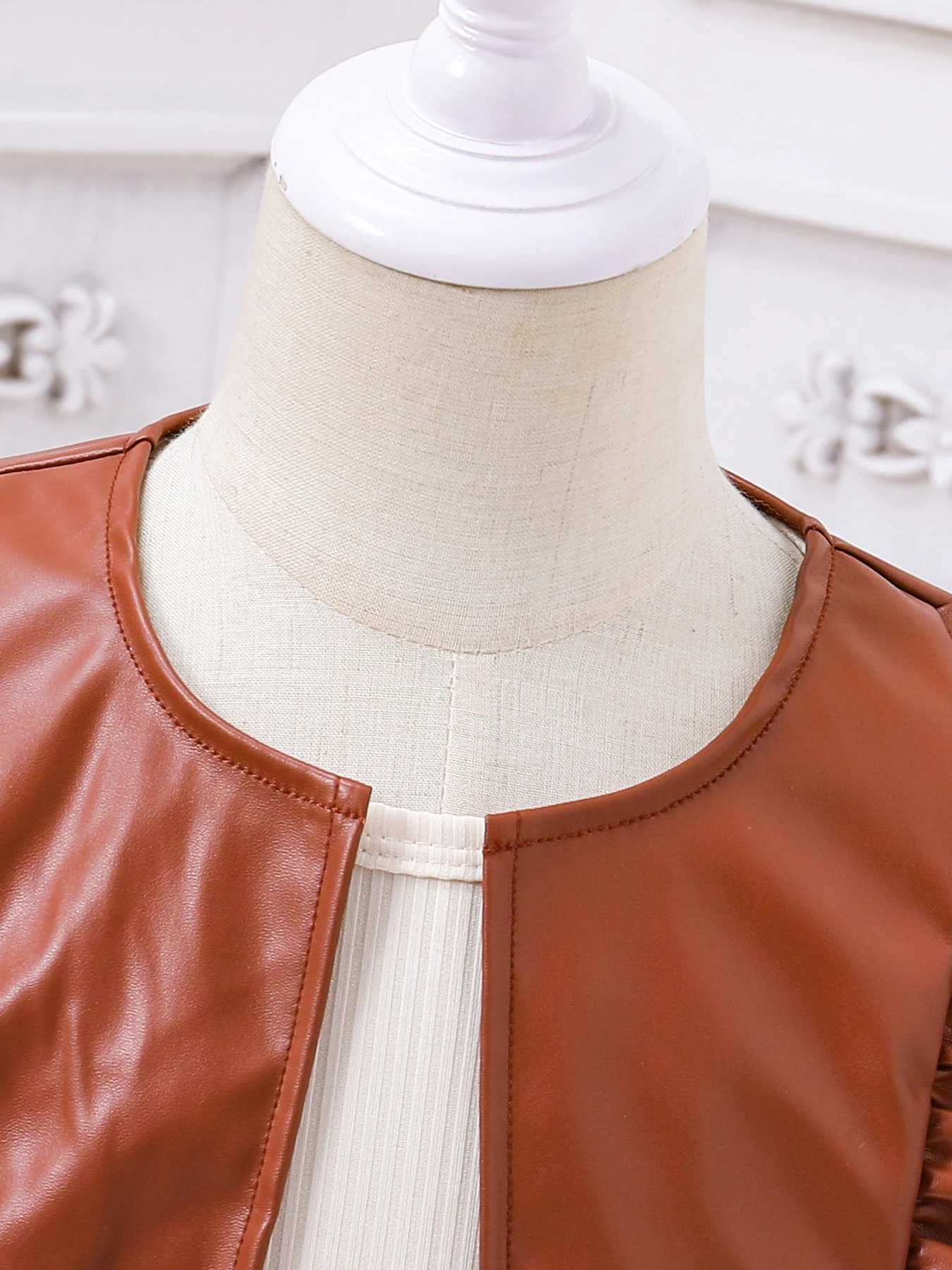 Girls Spring and Autumn Dress Set New Childrens Princess SkirtPU Leather Vest 2piece Set L250926PUQG