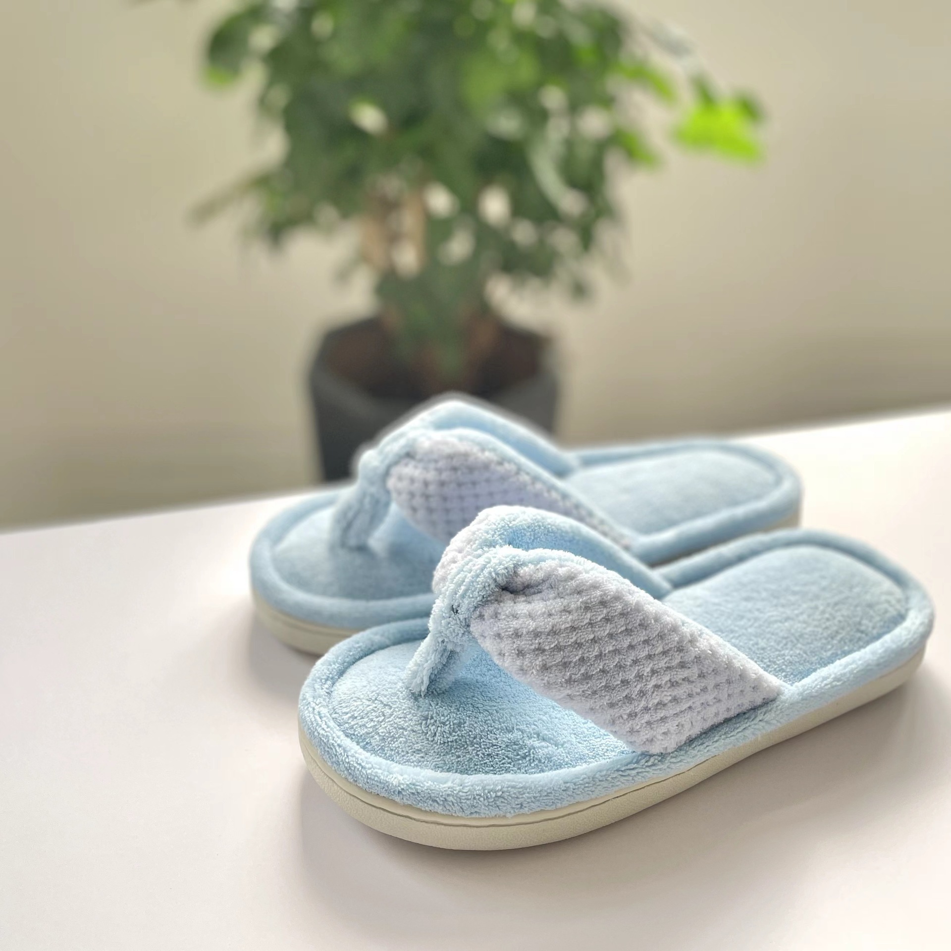 Memory Foam Open Toe Pineapple Grid Flip Flops Indoor Cotton Slippers ddmymarket