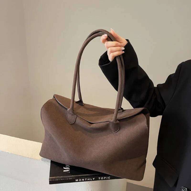 Classic Faux Suede Handbags Women England Style Elegant Shoulder Bags Big Solid Designer Casual Totes Lady Retro Female Packages