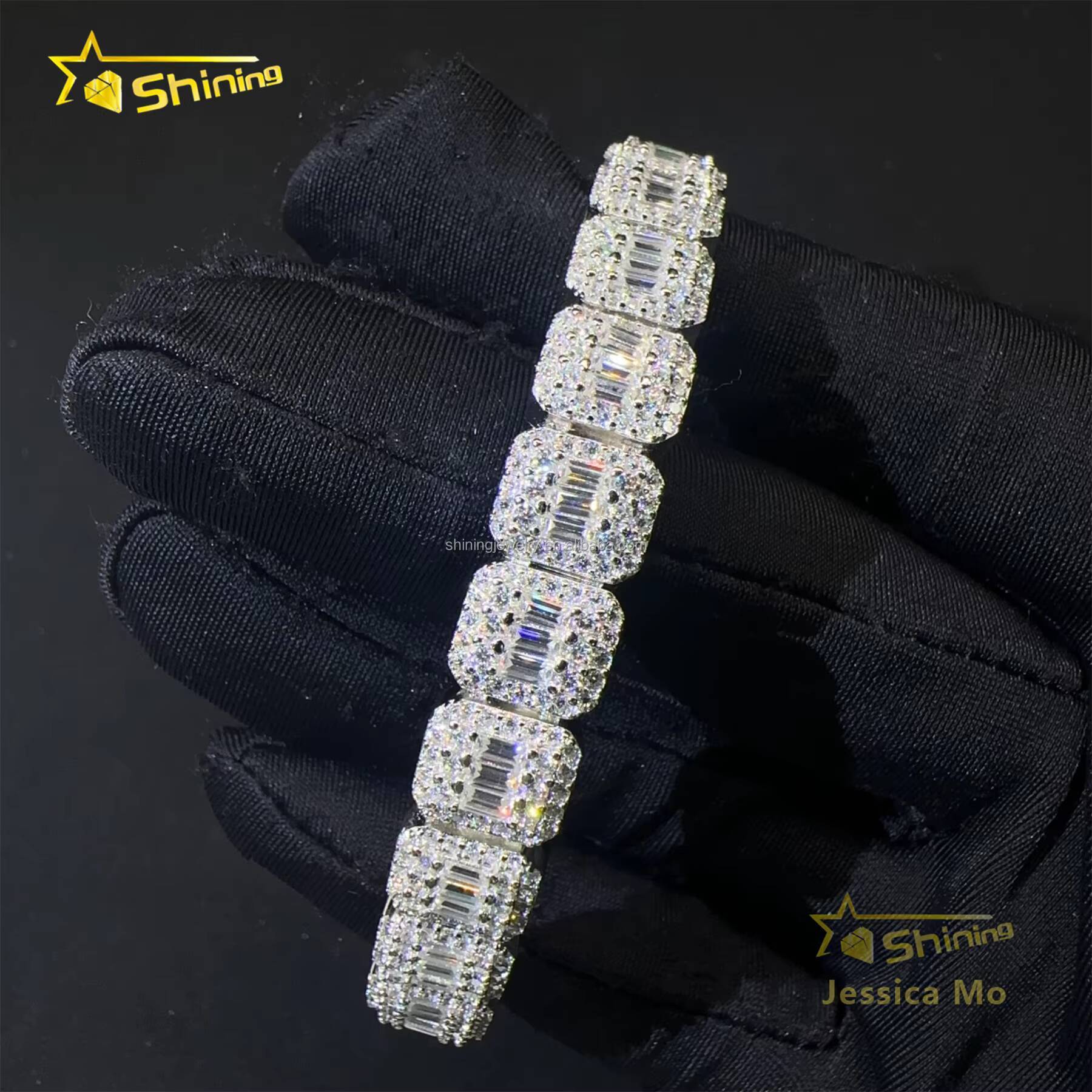 Unique Design Popular S925 Solid Silver10mm Hip Hop Jewelry VVS1 Baguette Moissanite Iced Out GRA Certificate Tennis Bracelet