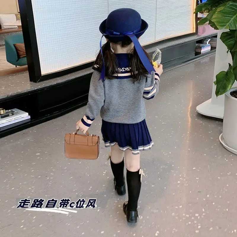 Spring and Autumn Girls College Style Set New Childrens Knitted Cardigan CoatHalf Skirt Two Piece Set L25092651YH