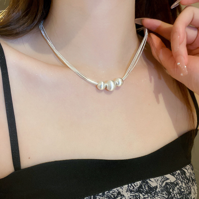 Silver - Toned Multi - Strand Chain Necklace With Three Pearl Accents Delicate Daily & Elegant Jewelry Gift For Her High - Quality And Timeless Access