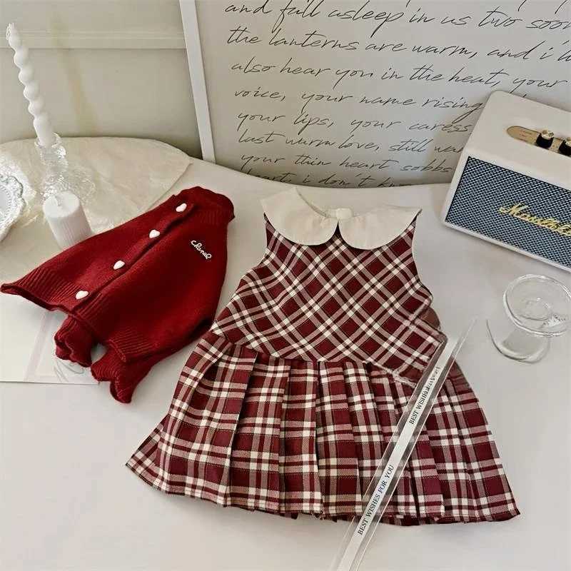 Autumn new baby girl plaid skirt solid color knitted cardigan sweater Korean college style twopiece set trendy L250926NVTS