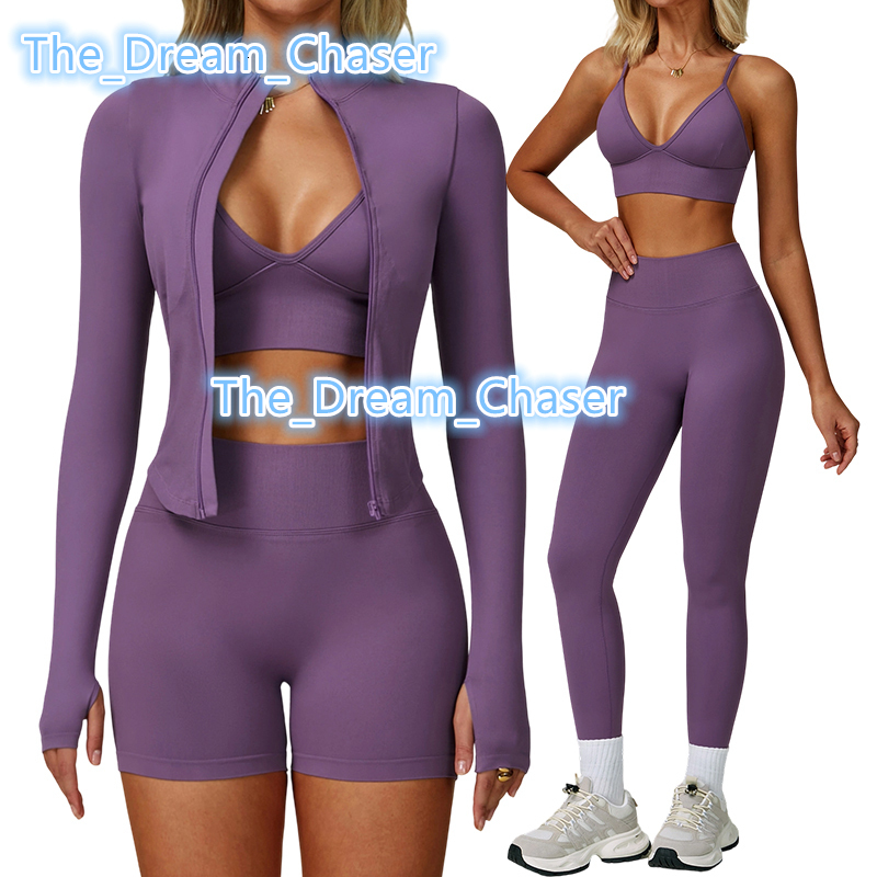 Womens Active Wear Gym Clothes Kit Custom SweatSuit with Butt Lift Long Sleeve 4 Piece Yoga Sets Wholesale