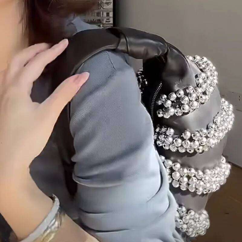 Retro Rivet Decorative Shoulder Bag European And American Motorcycle Wind Studded Purses Leather Armpit Handbag For Women Hot