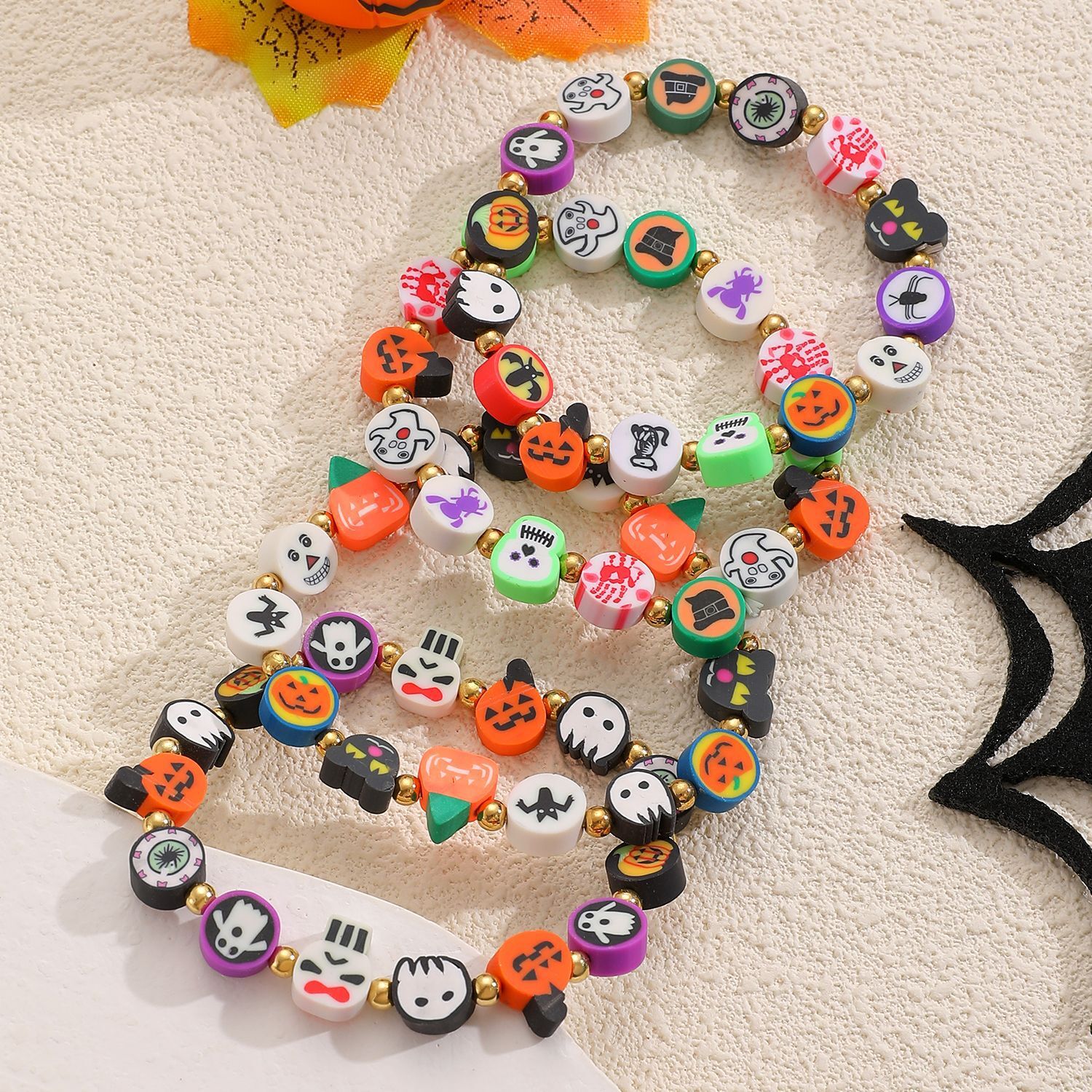 Halloween Element For Women Hot-Selling Soft Clay Pumpkin Ghost Beaded Colorful Bracelet Jewelry