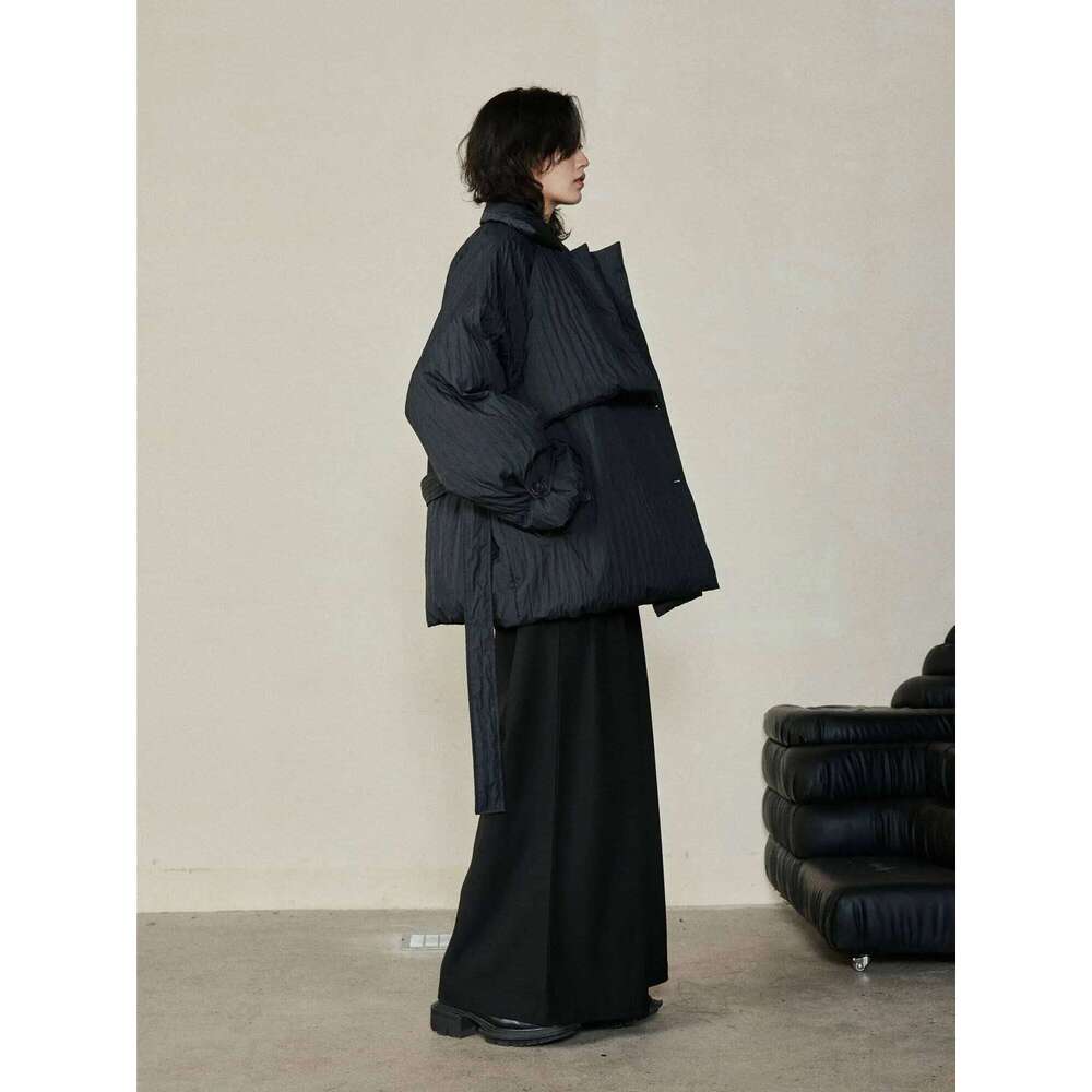 90 White Duck Niche Design Feels Pleated With Fabric Waist Tied Short Down Jacket Thickened Warm Coat