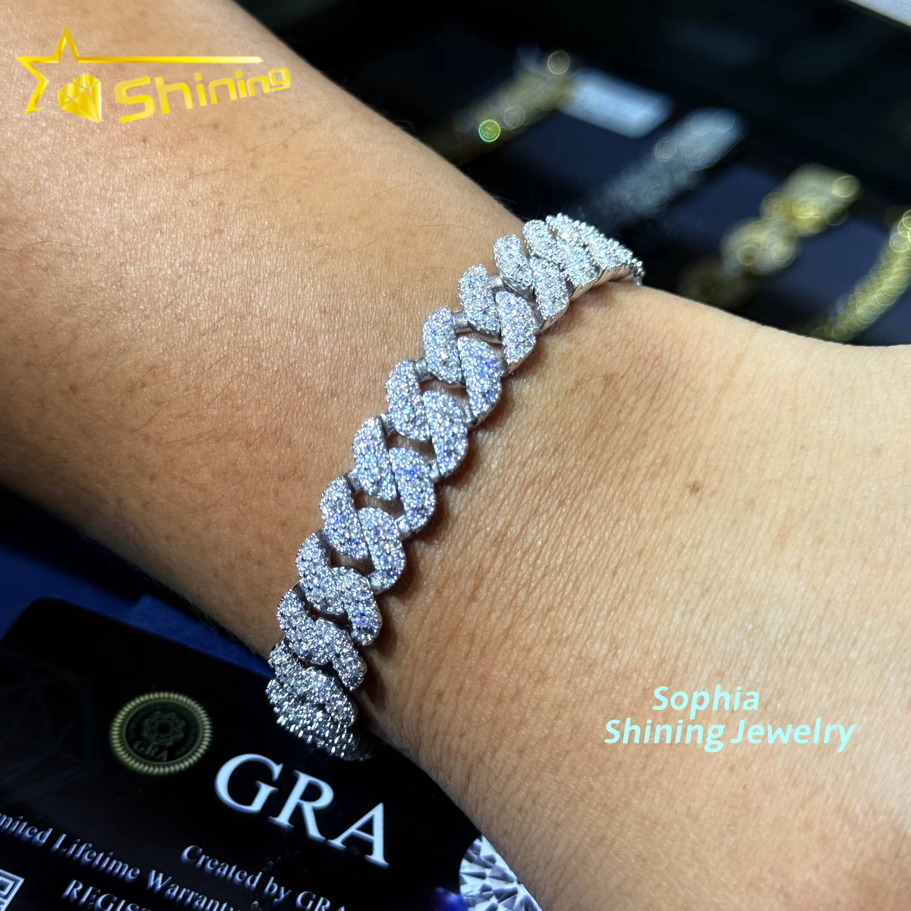 Pass Tester VVS Moissanite Lab Diamond Silver 925 Necklace Chain Hip Hop Iced Out Jewelry 10mm Miami Cuban Link Bracelet